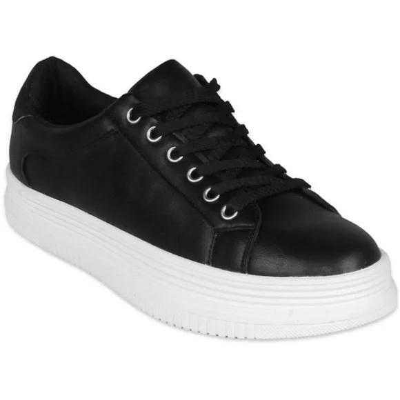 Black Vegan Leather White Platform Lace Up Sneakers with Black Glitter - Picture 9 of 9